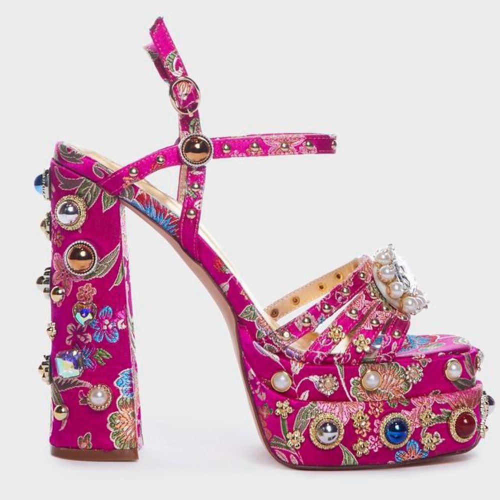 Hard To Find Azalea Wang Annie Multi Crystal Embellished Pink Platform Heel